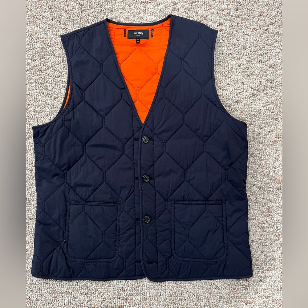 Jack Spade orange and navy blue quilted vest